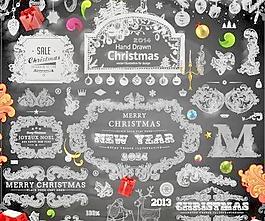 2014圣誕黑色裝飾和標簽矢量01