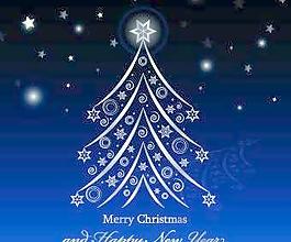 閃閃發(fā)光的圣誕樹藍(lán)新年背景