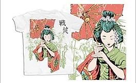日本的藝妓矢量T恤模板