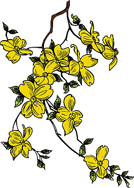 黄色蔓藤花朵矢量印花