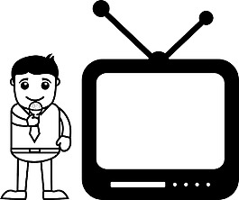 電視臺記者辦公室的特征矢量插畫