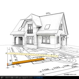 線描3D房子模型和建筑圖紙
