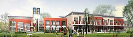 粉色學校建筑幼兒園3d模型效果圖