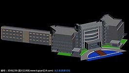 現(xiàn)代步行待商業(yè)中心建筑群3D建筑模型