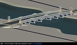 中國民族風的橋梁大橋3D小品建筑模型