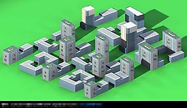商業街辦公樓建筑模型鳥瞰圖