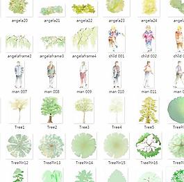 水彩系列的 景觀平面素材（人物。植物）