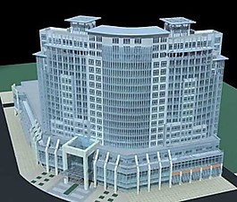 高層圓弧商業(yè)大廈3D建筑模型圖