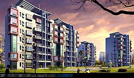 清新小區(qū)多層住宅3d建筑模型