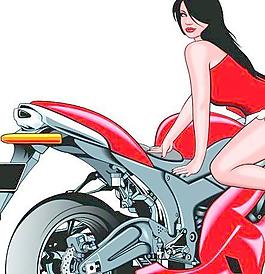 女孩和摩托车的插画矢量集03