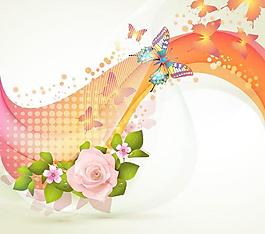 鮮花和背景矢量05只蝴蝶