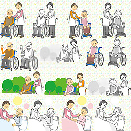 照顧老人卡通宣傳圖片PSD分層素材