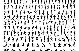 各性狀的各種姿勢剪影矢量素材