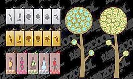 可愛(ài)的樹(shù)和時(shí)尚女孩矢量素材