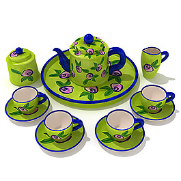 彩繪綠色茶具