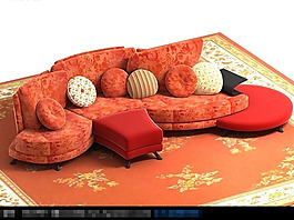 红色时尚创意沙发3D模型下载