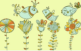 手繪花鳥圖矢量背景素材