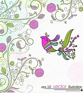 花鳥圖手繪花紋