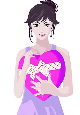 抱著心形禮盒的女孩