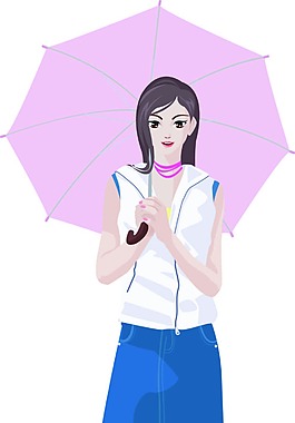 打傘的美女插圖