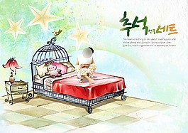 彩繪躺在床上的女性