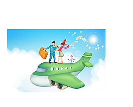 站在飛機(jī)上的情侶卡通插圖