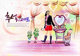 化妆台边的女生