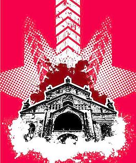 红色的建筑背景海报矢量矢量素材