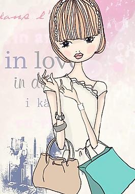 時(shí)尚購(gòu)物女孩矢量素材05