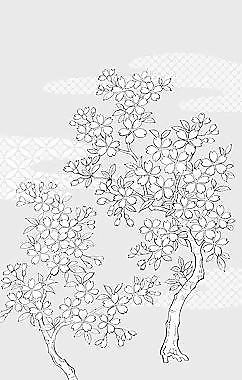 日本的植物花卉矢量素材25櫻花，云層，背景