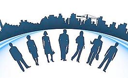 企業形象與城市建筑剪影矢量素材