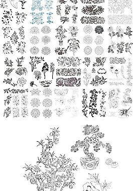 49種不同的CDR矢量模式；吉祥圖案；傳統模式；傳統的紋理；中國風；載體；守道；盆景；經典；蓮花；松