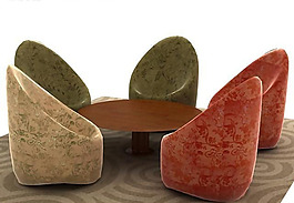 個(gè)性一桌五椅組合3D效果圖