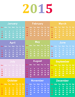 彩色日歷2015矢量