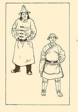 白描元代蒙古族男女服飾