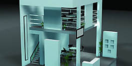 灰綠色兩層展廳設計3D模圖