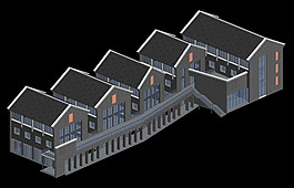 中國古代建筑風格三層樓3D模型