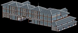 中國古代建筑風格三層樓3D模型