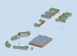 步行街中心商业建筑群3D模型