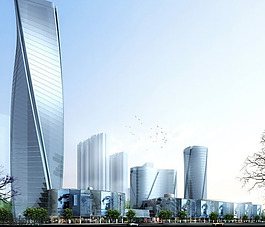 异型商业中心建筑群日景效果