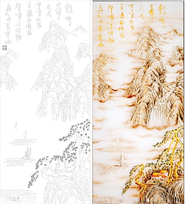 山水国画迎客松玄关