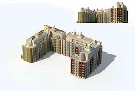 西式多层商业大厦建筑群3D模型