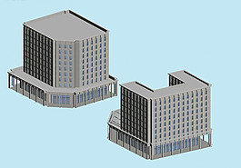 臨街商業大廈建筑群3D模型圖.