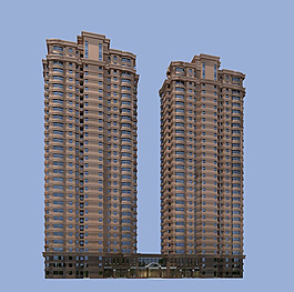 褐色高層住宅商業(yè)商場(chǎng)建筑3D模型