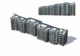 中式多層住宅樓建筑群3D模型
