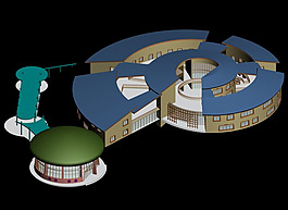 風輪式藝術風格公建建筑3D模型