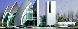 豎起半圓式藝術風格公建建筑3D模型