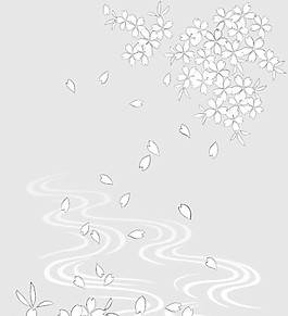 一款非常詩意的流水與花卉線描矢量素材