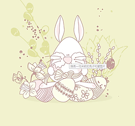 插畫(huà)—花朵前的兔子和蛋