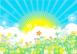 陽光明媚花朵矢量圖
